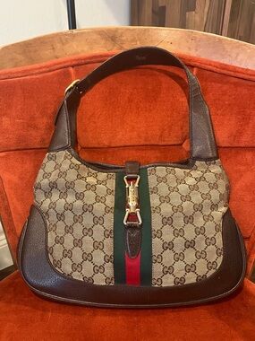 Gucci Web Sherry Line Jackie Brown GG Canvas Shoulder Bag - Medium